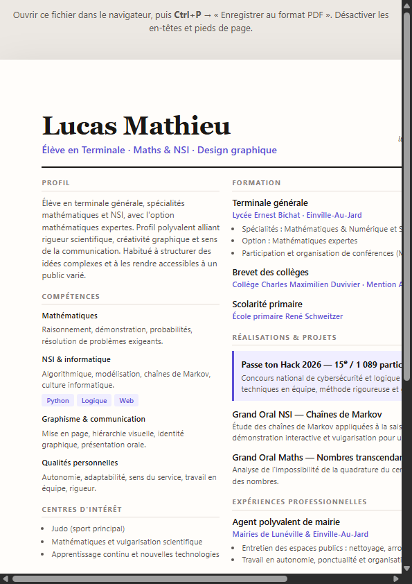 Aperçu du CV de Lucas Mathieu